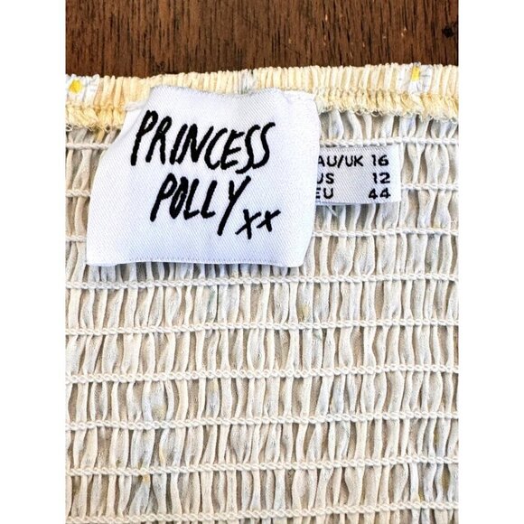 Princess Polly Alison Yellow Floral Crop Corset Top Sz 12 US EUC Puff Sleeves - Picture 5 of 9